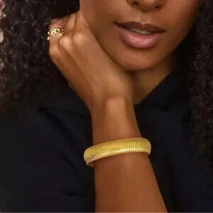 Modern Soft Stretch Wide Bangle Bracelet in Gold